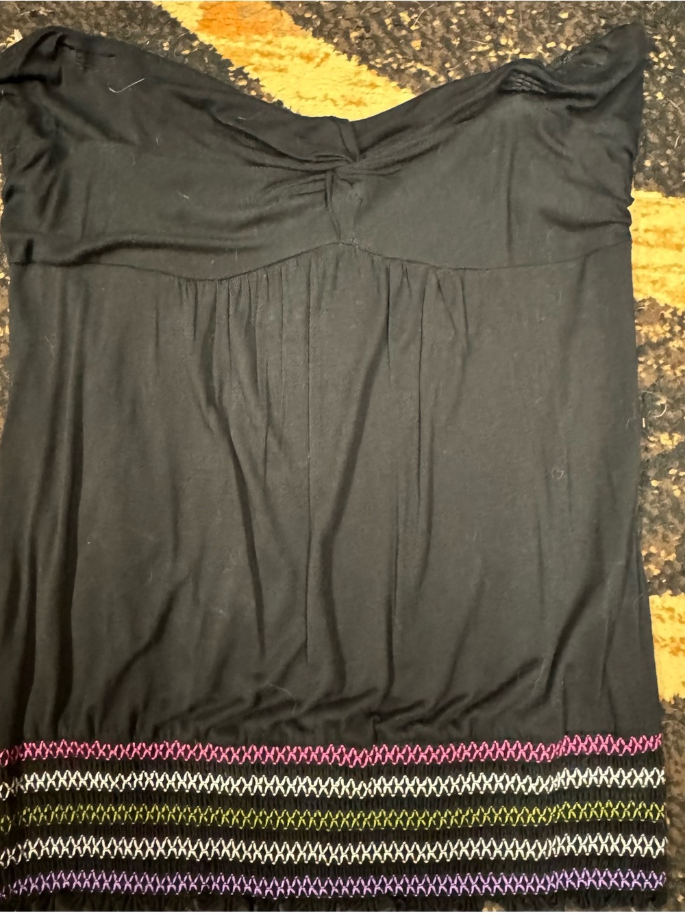 Charlotte Russe Black Tunic Top with Multicolor Hem Stitching